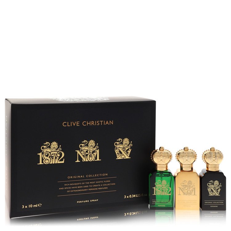 Clive Christian X by Clive Christian Gift Set -- Travel Set Includes Clive Christian 1872 Feminine Clive Christian No 1 Feminine Clive Christian X Feminine all in .34 oz Pure Perfume Sprays Clive Christian X by Clive Christian Gift Set -- Travel Set Includes Clive Christian 1872 Feminine Clive Christian No 1 Feminine Clive Christian X Feminine all in .34 oz Pure Perfume Sprays